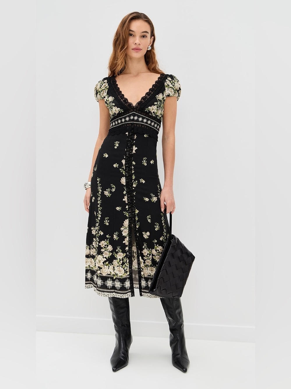 Alice + Olivia Rose Free Falling Floral Lace Midi Dress Size 10 NWT $695